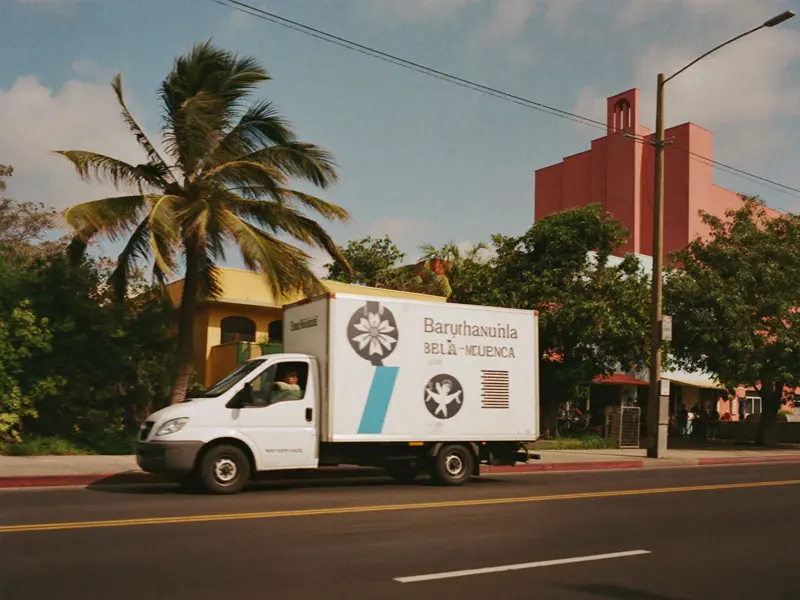Furgón de transporte urbano en calle de Barranquilla